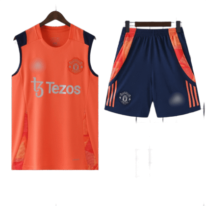 manchester united orange & blue sleeveless training set (fan edition)